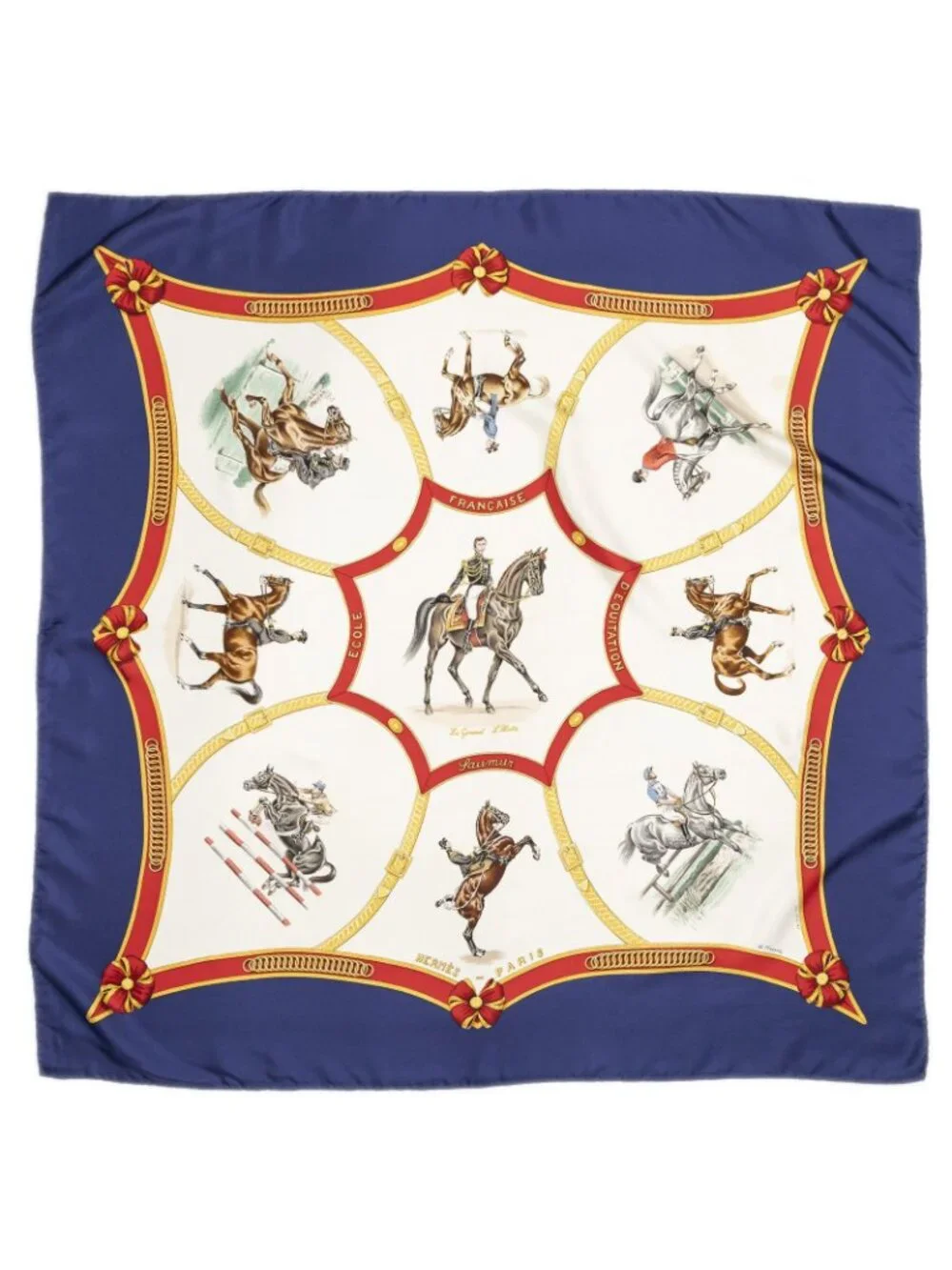 Hermes Scarf Navy Red White Twill Silk